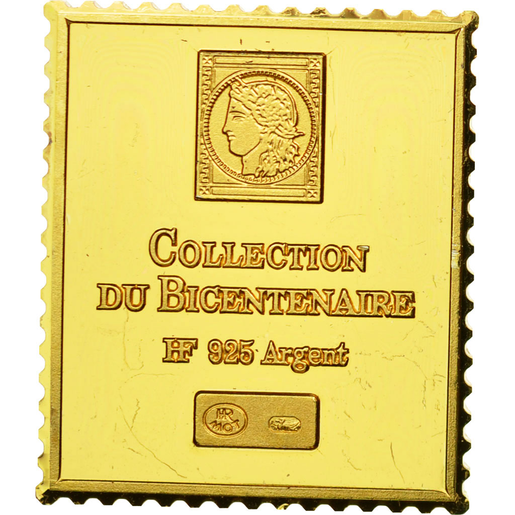 France, Medal, Timbre, Bicentenaire, Postes, 40 Centimes, MS(65-70), Vermeil