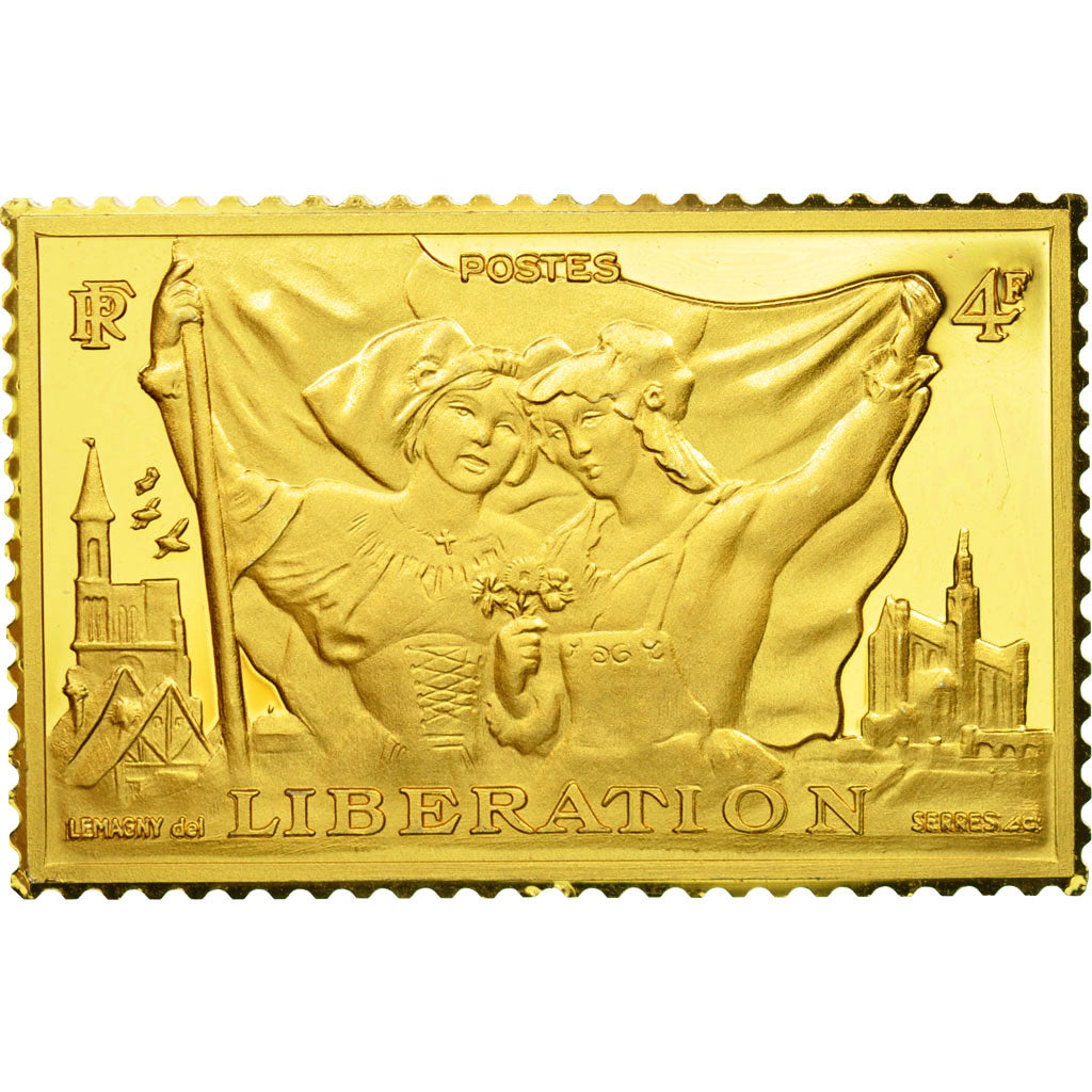 France, Medal, Timbre, Bicentenaire, Libération, 4 Francs, MS(65-70), Vermeil
