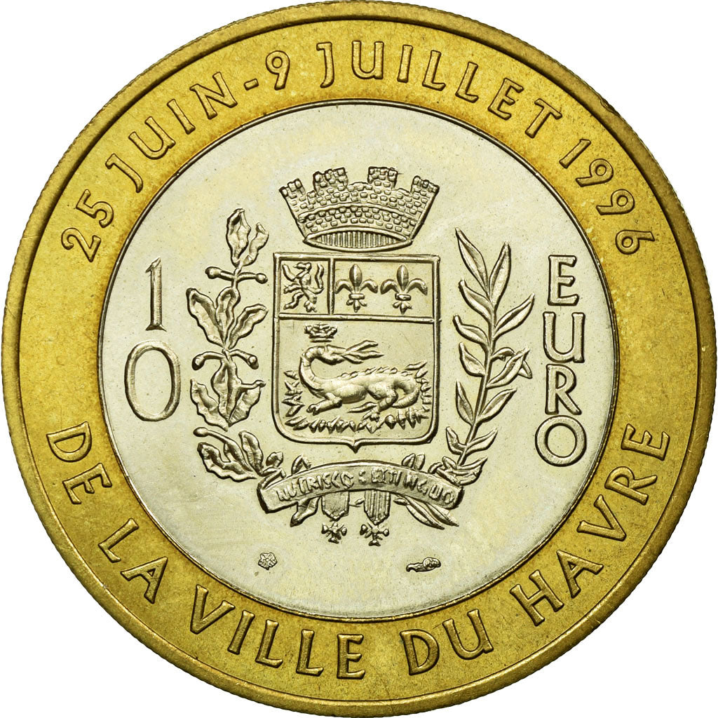 France, Medal, 10 Euro, Ville du Havre, Pont de Normandie, 1996, MS(65-70)