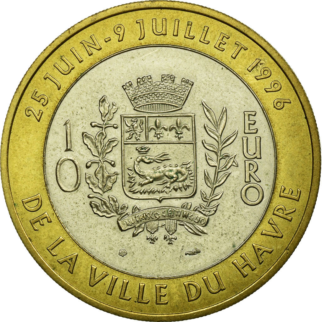 France, Medal, 10 Euro, Ville du Havre, Pont de Normandie, 1996, MS(63)