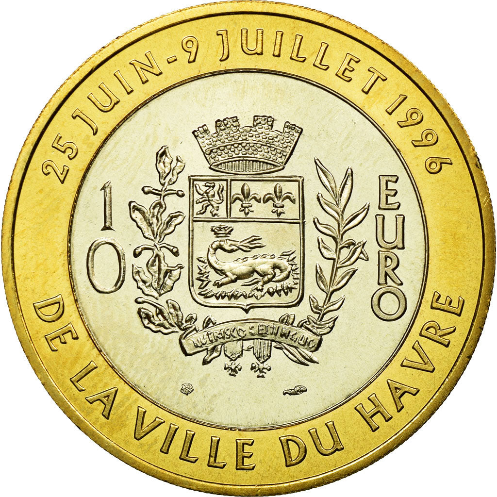 France, Medal, 10 Euro, Ville du Havre, Pont de Normandie, 1996, MS(65-70)