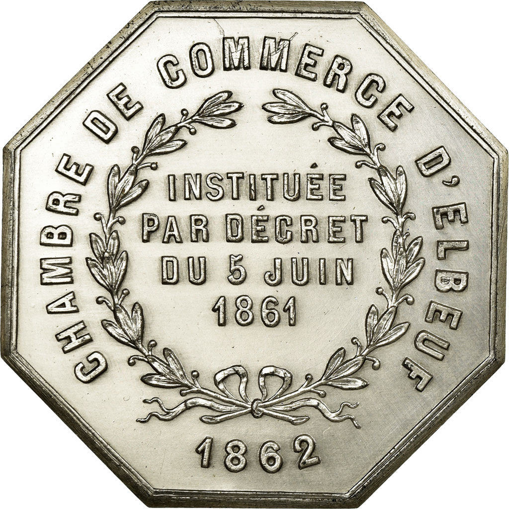 France, Token, Chambre de Commerce d'Elbeuf, 1862, MS(63), Silver
