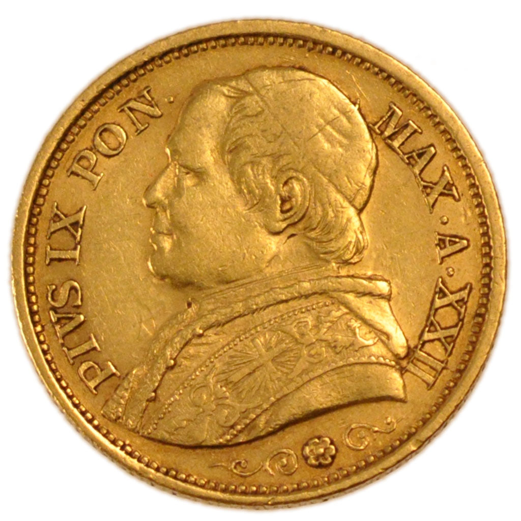STATI ITALIANI, PAPAL STATES, Pius IX, 20 Lire, 1867, Roma, BB, Oro, KM:1382.3