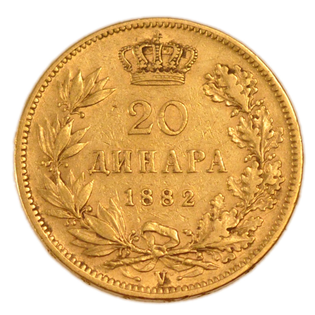 Serbia, Milan I, 20 Dinara, 1882, Vienne, BB+, Oro, KM:17.1