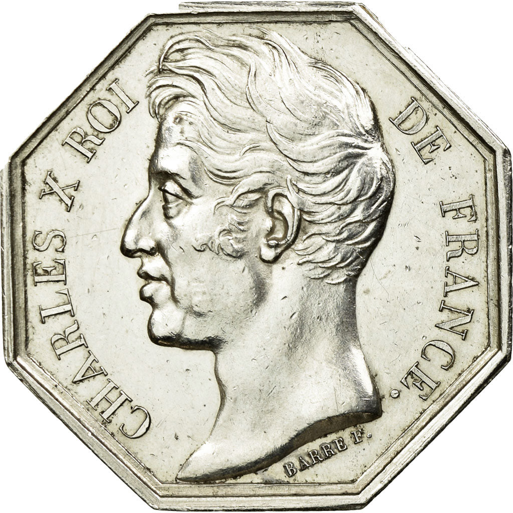 Francia, Token, Charles X, Chambre de Commerce d'Amiens, Barre, SPL-, Argento