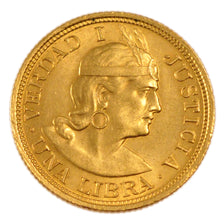 Peru, 1 Libra, 1920, Lima, KM #207, AU(55-58), Gold, 7.90