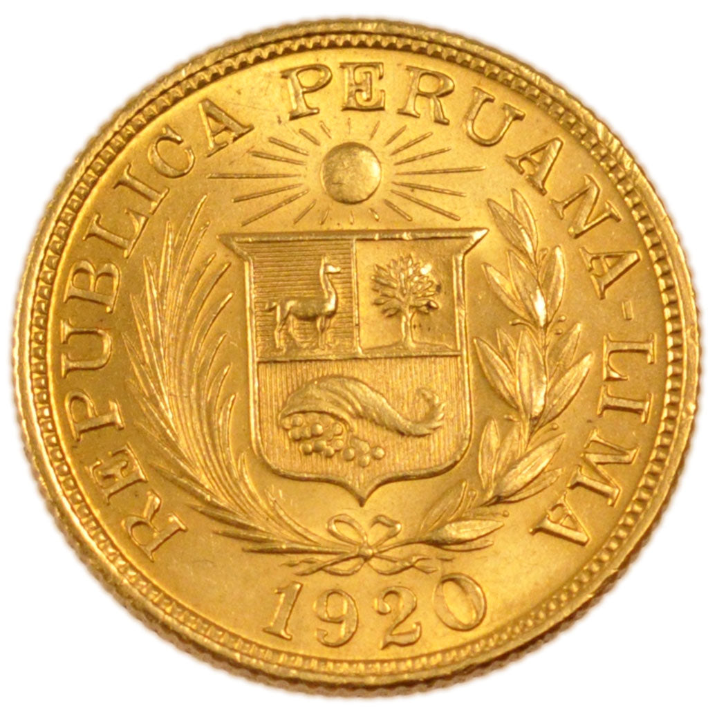 Peru, 1 Libra, 1920, Lima, KM #207, AU(55-58), Gold, 7.90