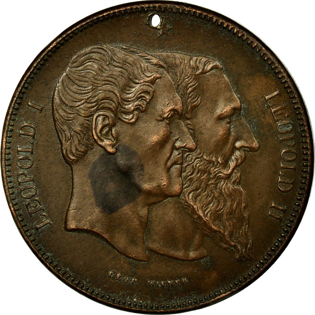Belgio, medaglia, Léopold Ier-Léopold II, 1880, Wiener, BB, Bronzo