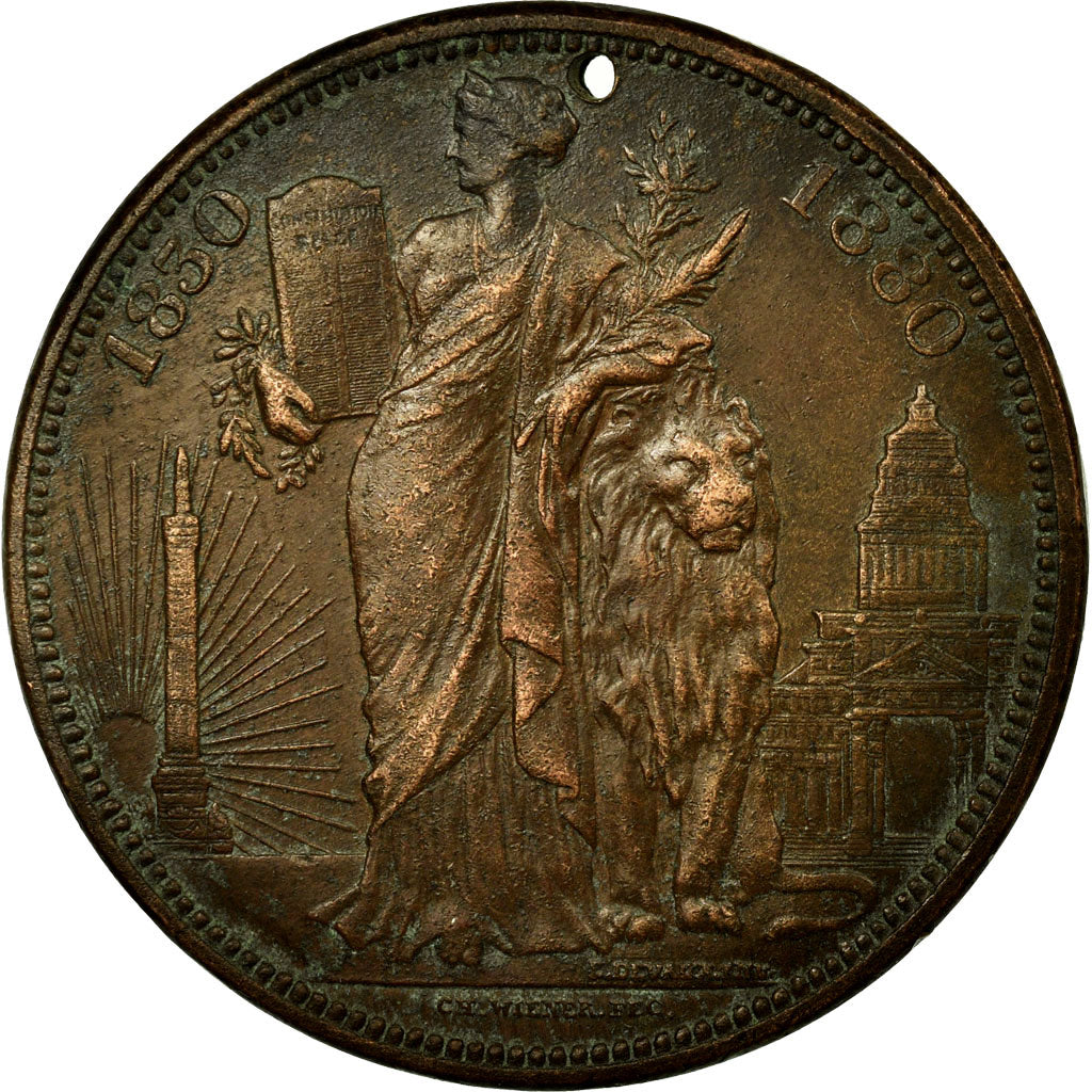 Belgio, medaglia, Léopold Ier-Léopold II, 1880, Wiener, BB, Bronzo