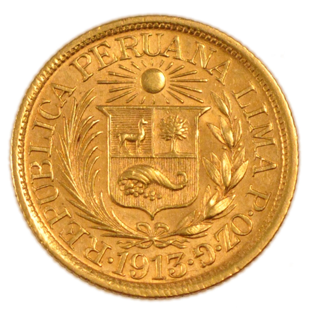 Peru, 1/2 Libra, 1913, Lima, KM #209, AU(55-58), Gold, 4.00