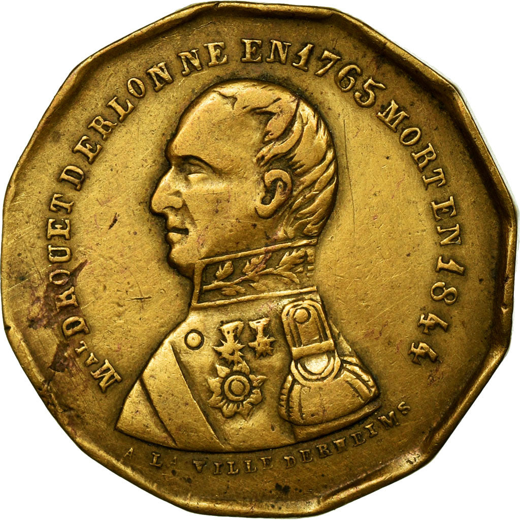 France, Medal, Le Maréchal Drouet, Reims, 1844, AU(50-53), Brass
