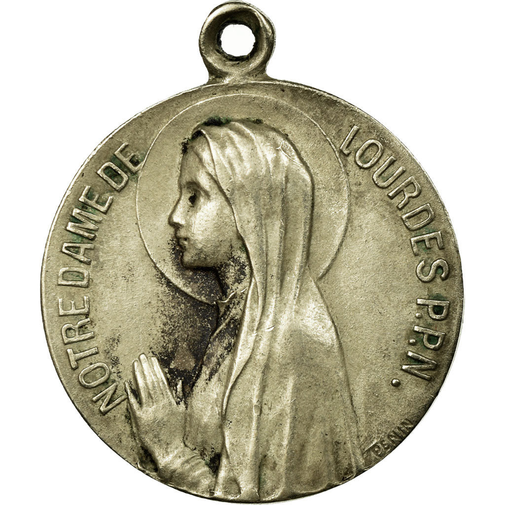 France, Médaille, Notre Dame de Lourdes, Penin, TTB+, Silvered bronze