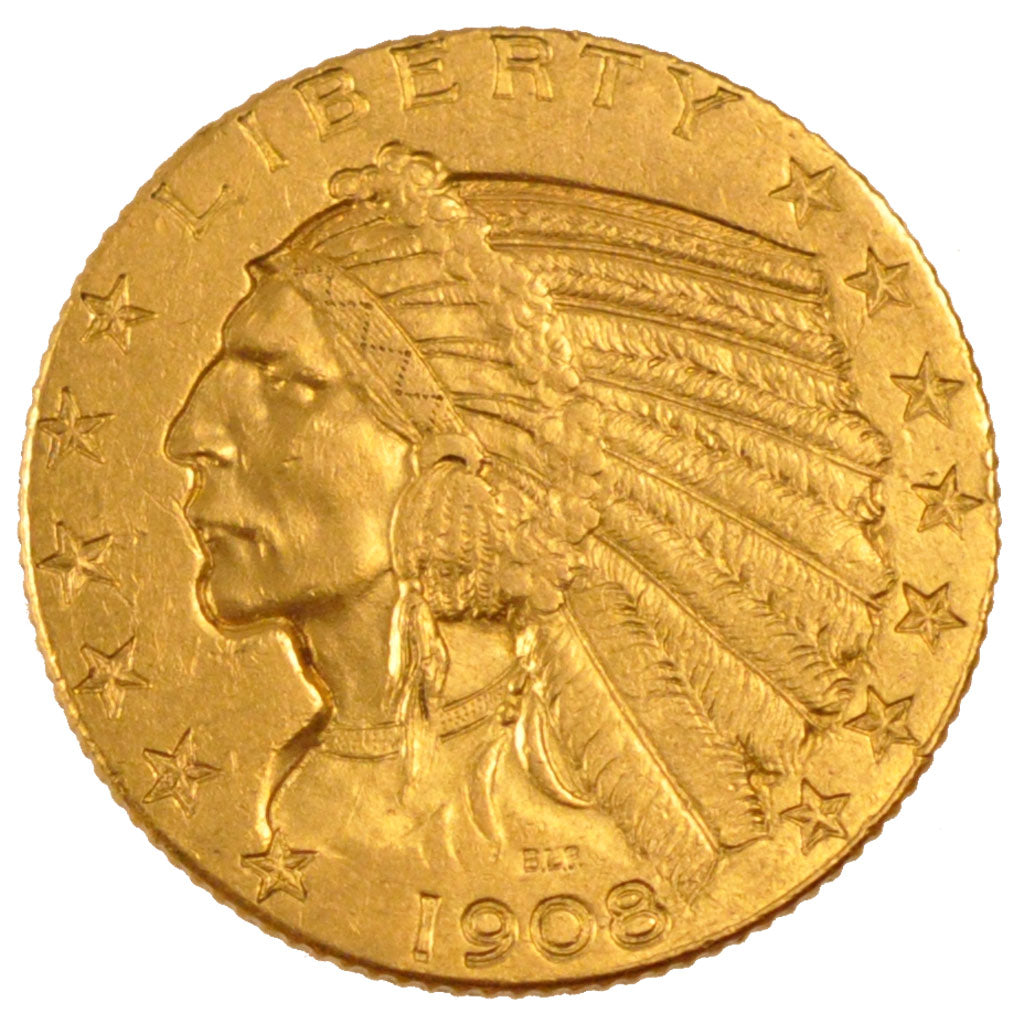 United States, Indian Head, 5 Dollars, 1908, Philadelphia, KM #129, AU(55-58),..