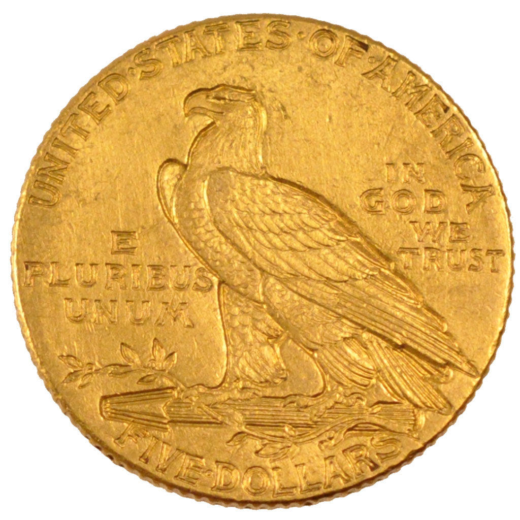 United States, Indian Head, 5 Dollars, 1908, Philadelphia, KM #129, AU(55-58),..