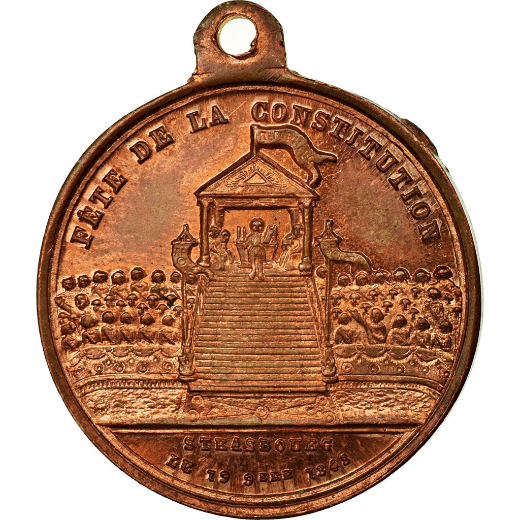 France, Medal, Révolution, Fête de la Constitution, Strasbourg, 1848, MS(63)