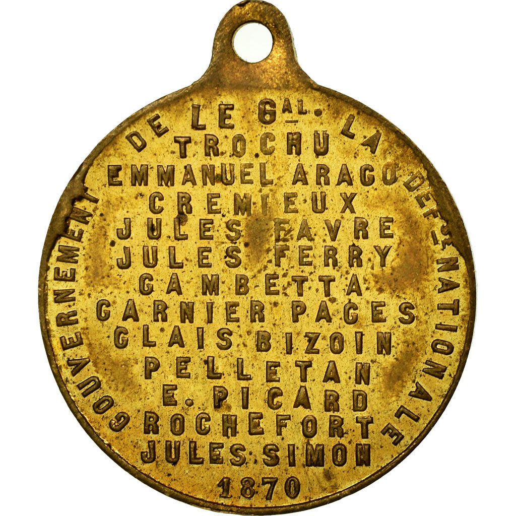 France, Medal, Le Gouvernement de la Défense Nationale, 1870, AU(50-53), Brass