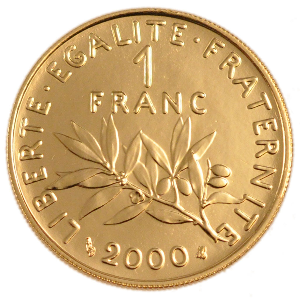 FRANCE, Semeuse, 1 Franc, 2000, MS(65-70), Gold, 24, Gadoury #474a, 8.00