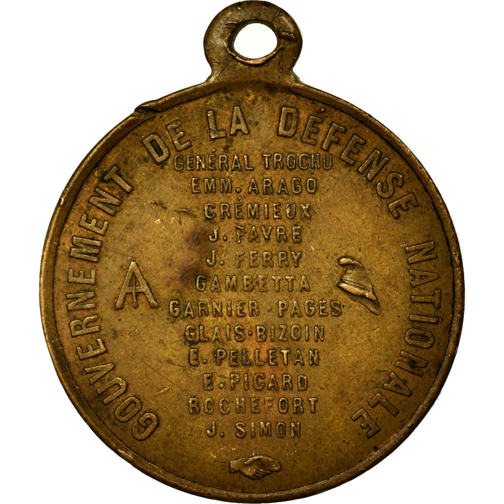 Frankrijk, Medaille, Le Gouvernement de la Défense Nationale, 1870, ZF, Koper