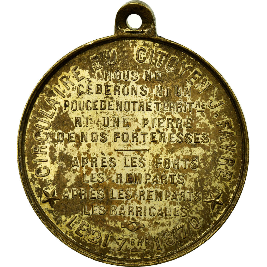 Francia, medaglia, Troisième République, Circulaire du Citoyen J. Favre, 1870