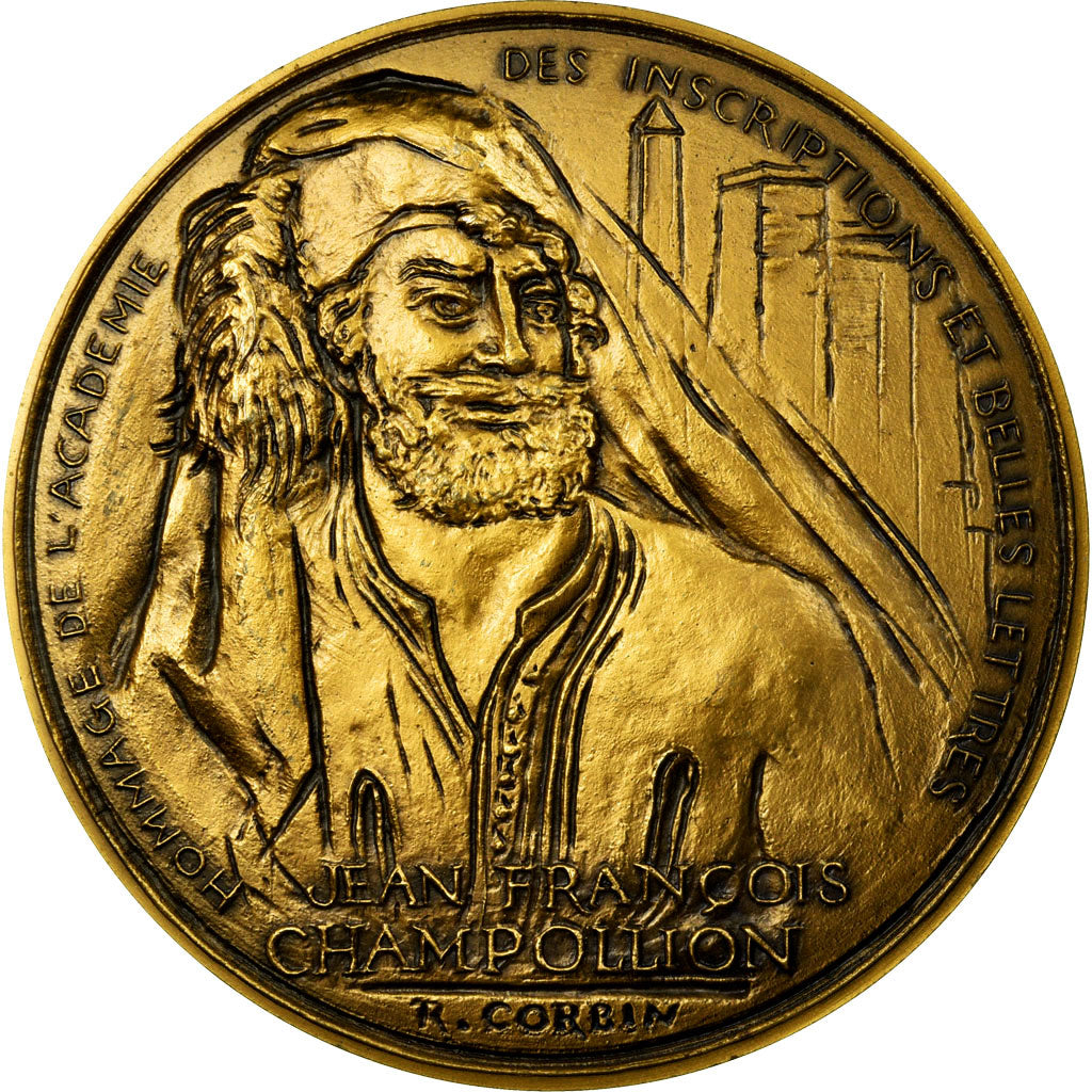 France, Medal, Champollion, Egypte, Figeac, 1990, Corbin, MS(60-62), Bronze