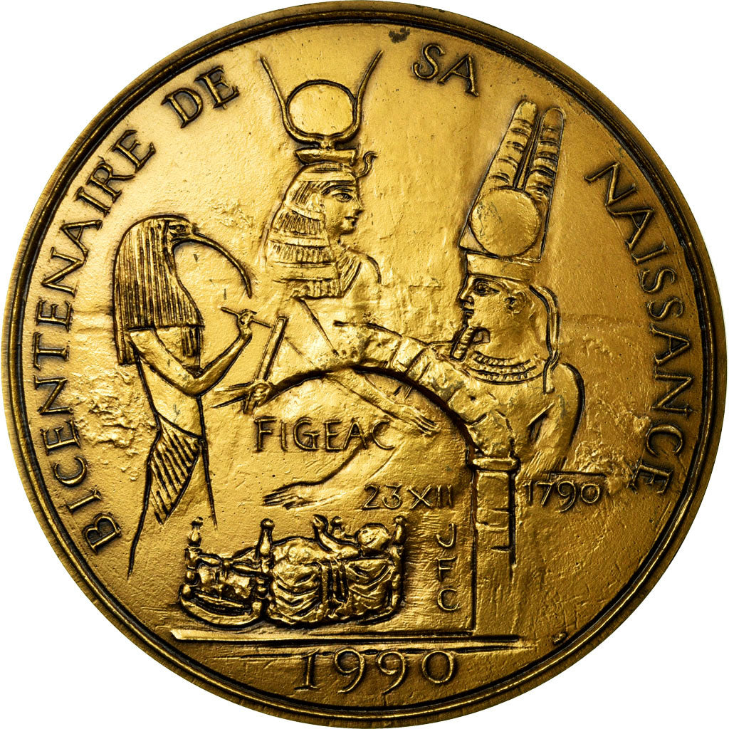 France, Medal, Champollion, Egypte, Figeac, 1990, Corbin, MS(60-62), Bronze