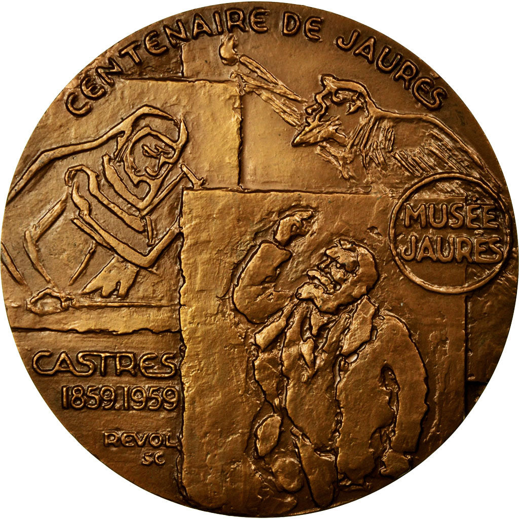 France, Medal, Centenaire de Jean Jaurès, Castres, 1959, Revol, MS(63), Bronze