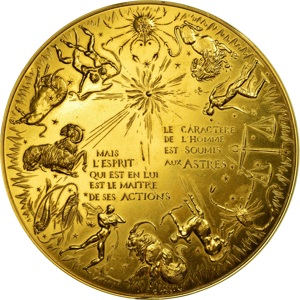 France, Medal, Voeux, Nouvelle Année, Signes Zodiacaux, Corbin, MS(60-62), Gilt