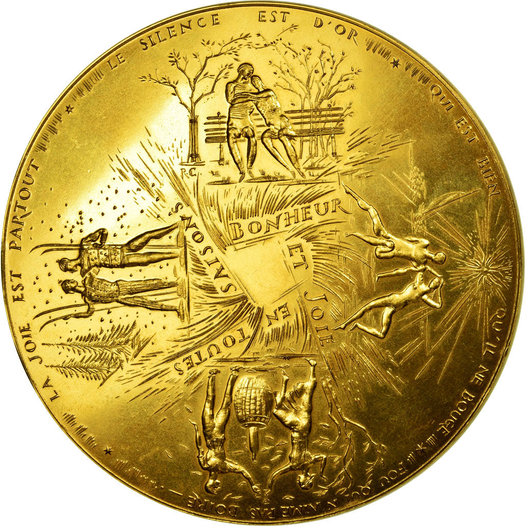 France, Medal, Voeux, Nouvelle Année, Signes Zodiacaux, Corbin, MS(60-62), Gilt
