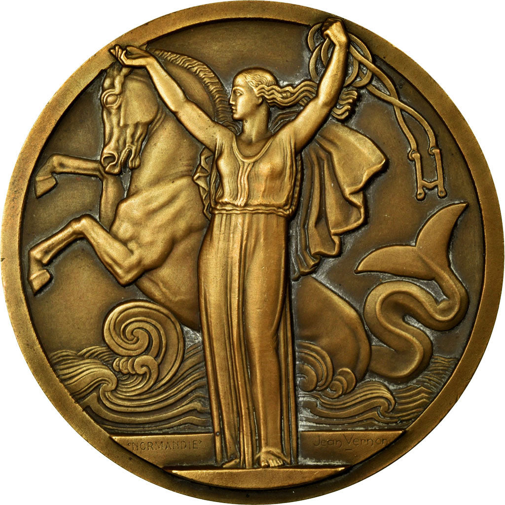 France, Medal, Compagnie Générale Transatlantique, Normandie, 1935, Vernon