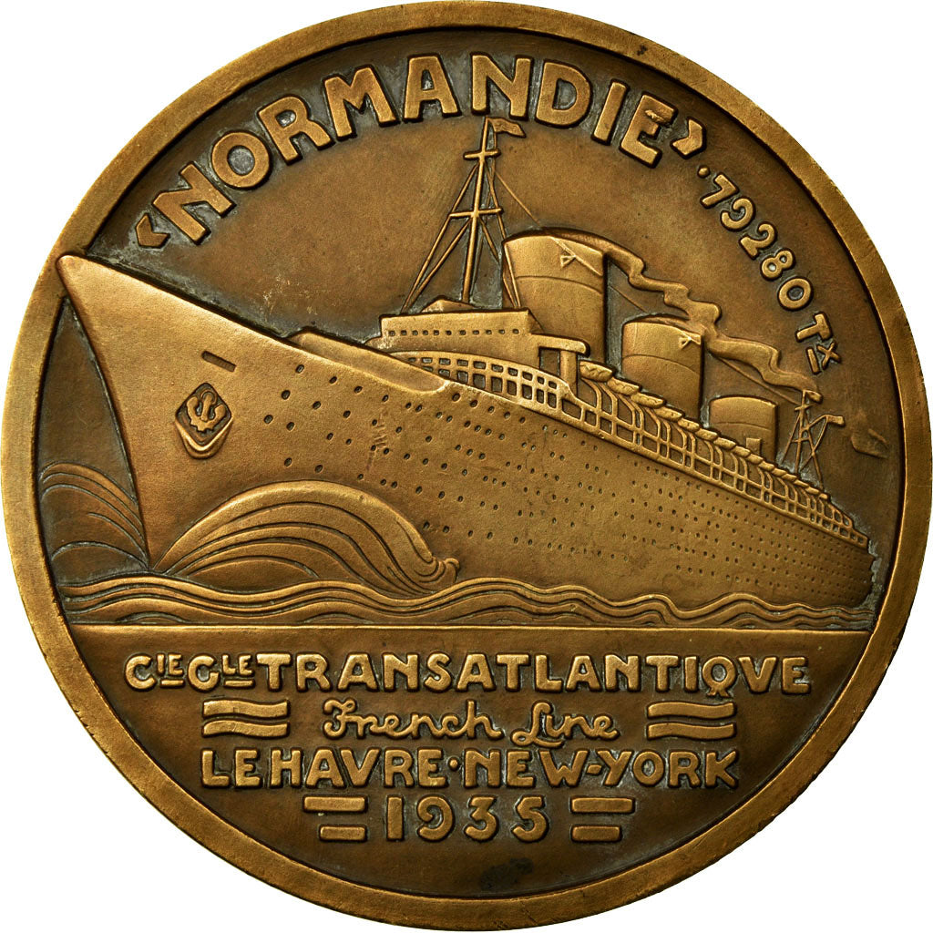 France, Medal, Compagnie Générale Transatlantique, Normandie, 1935, Vernon