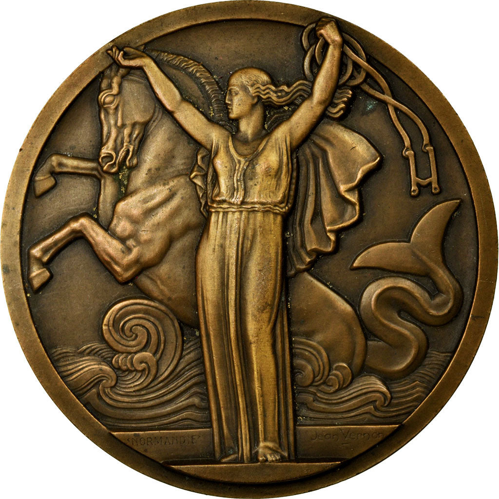 Francia, medaglia, Compagnie Générale Transatlantique, Normandie, 1935