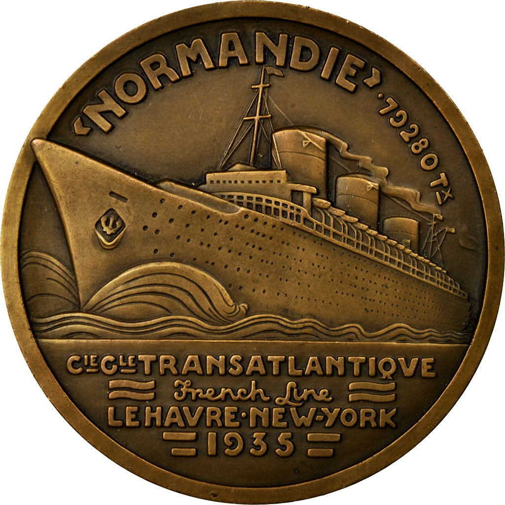 Francia, medaglia, Compagnie Générale Transatlantique, Normandie, 1935