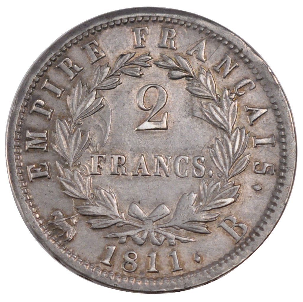 FRANCE, Napoléon I, 2 Francs, 1811, Rouen, KM #693.2, AU(55-58), Silver, Gadoury
