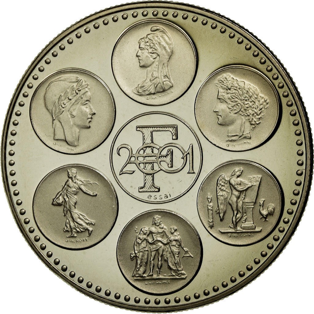 France, Médaille, Coq, Fin du Cours Légal du Franc, 2001, Chaplain, FDC