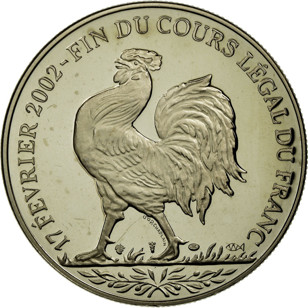 France, Médaille, Coq, Fin du Cours Légal du Franc, 2001, Chaplain, FDC