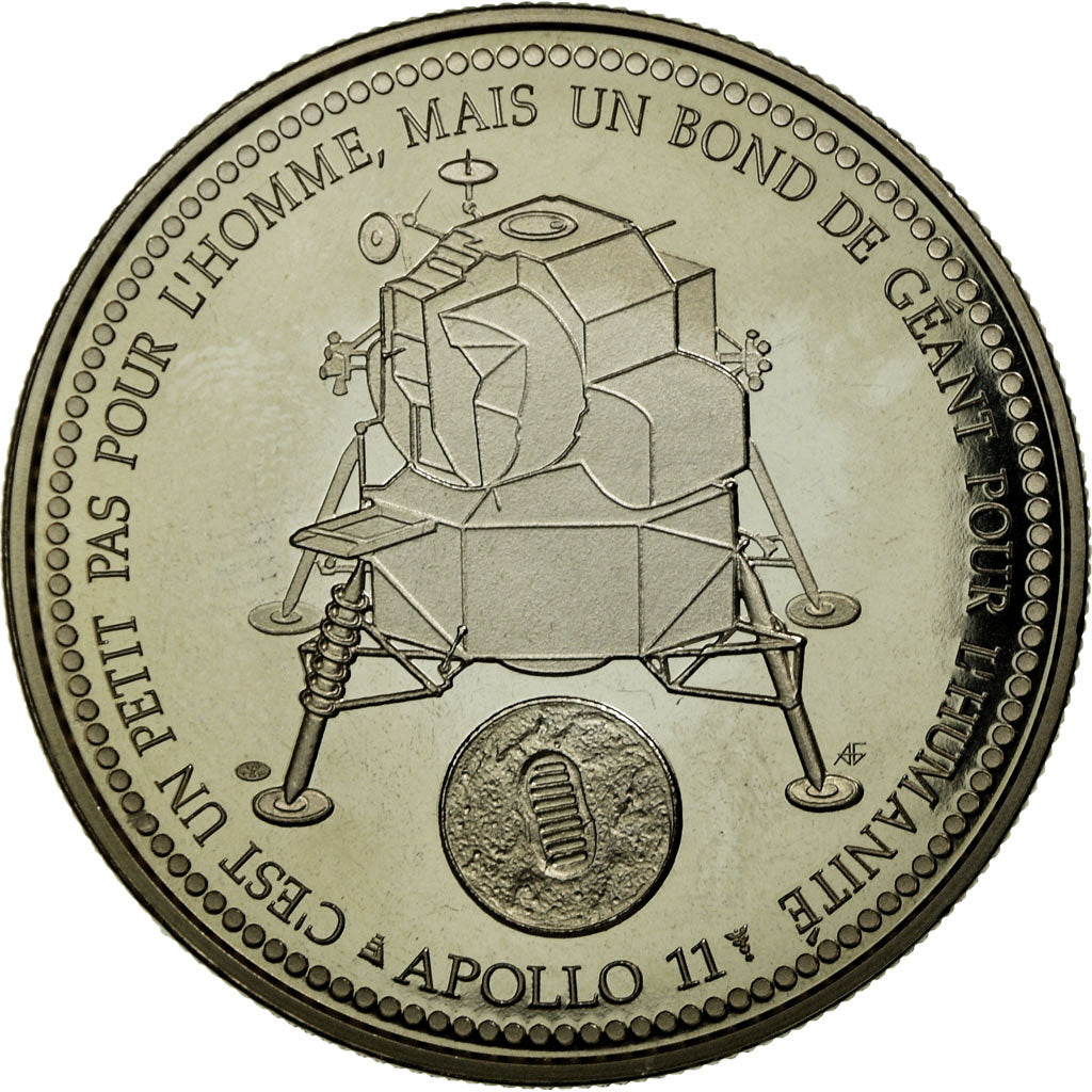France, Medal, Apollo 11, Le Premier Homme sur la Lune, MS(65-70), Copper-nickel