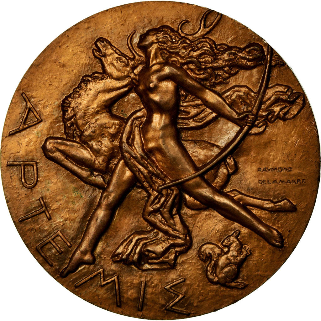France, Medal, Artemis, Déesse de la Chasse, Delamarre, AU(55-58), Bronze