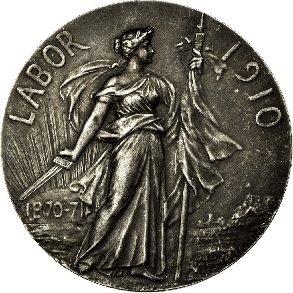 France, Médaille, Art Nouveau, Labor, Progrès-Gloire, 1910, Lemaire, TTB+