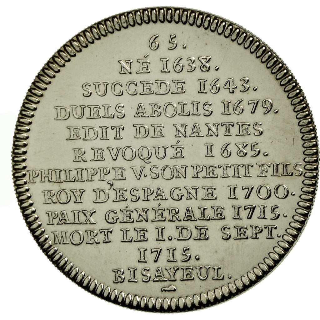 França, Medal, Les rois de France, Louis XIV, MS(65-70), Cobre-níquel