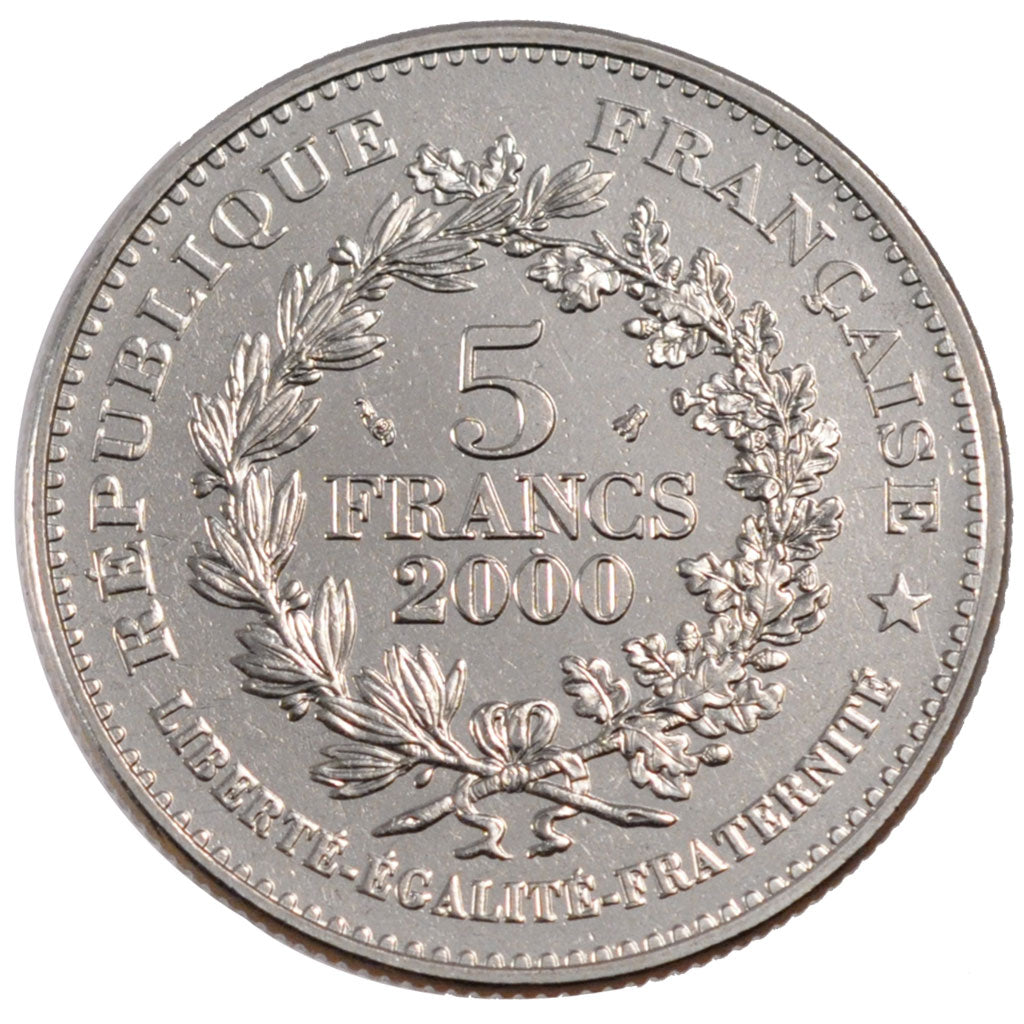 Francia, Denier de Charlemagne, 5 Francs, 2000, Paris, SPL, Nichel placcato r...