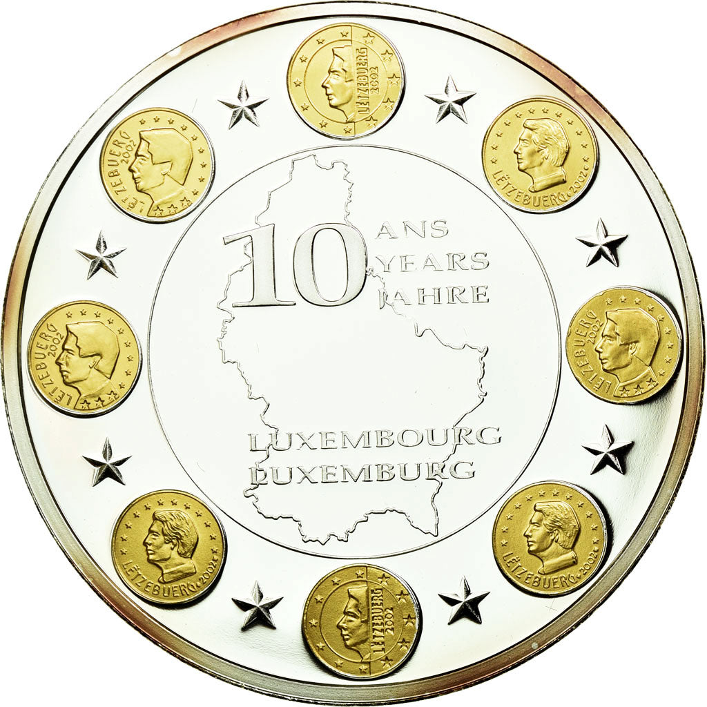 France, Medal, 10 Ans de l'Euro, Luxembourg, MS(65-70), Copper Plated Silver