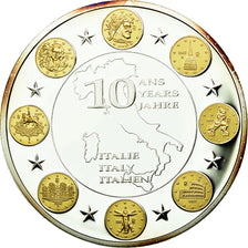 France, Medal, 10 Ans de l'Euro, Italie, MS(65-70), Copper Plated Silver