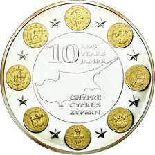France, Medal, 10 Ans de l'Euro, Chypre, MS(65-70), Copper Plated Silver