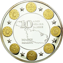 Frankreich, Medaille, 10 Ans de l'Euro, Malte, STGL, Copper Plated Silver