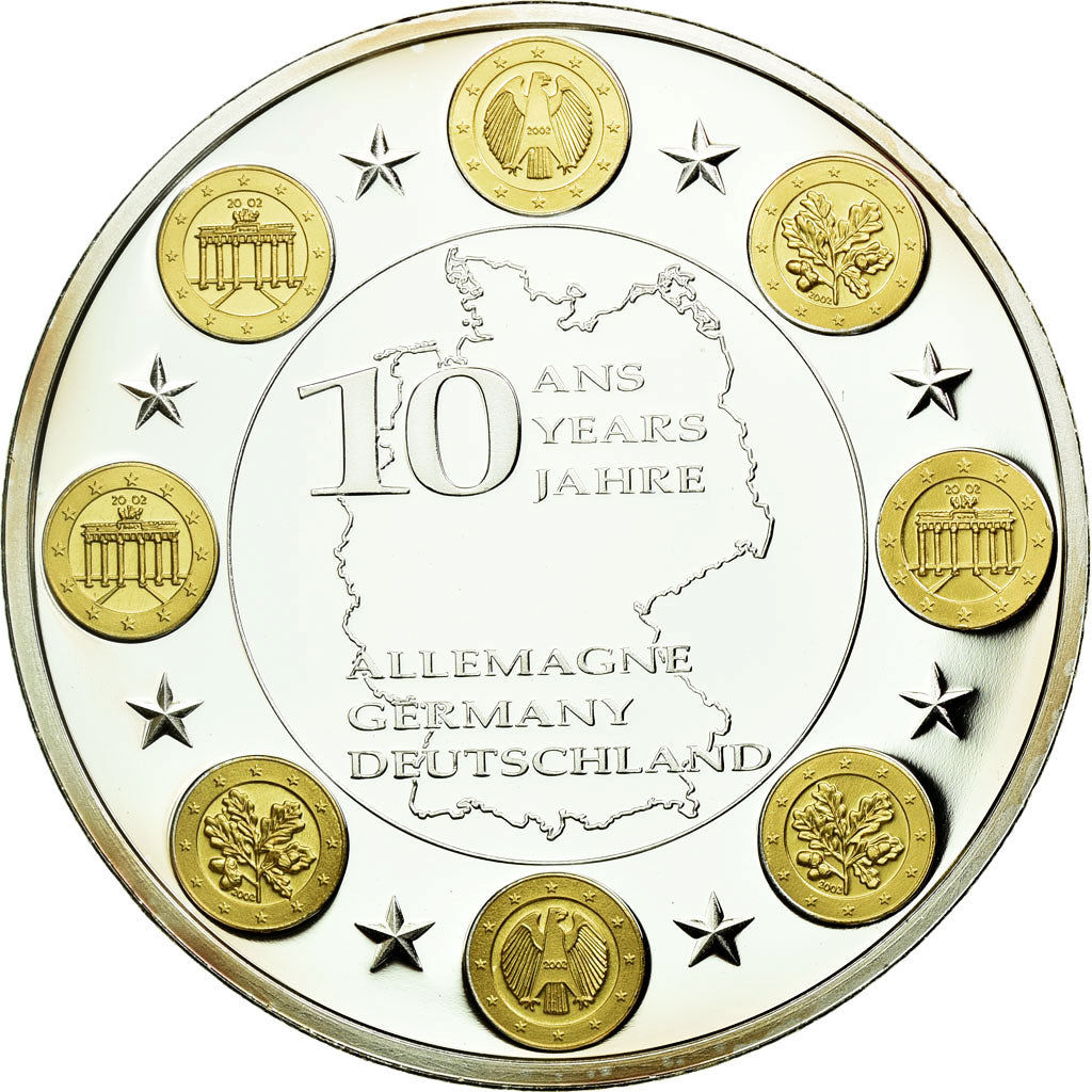 France, Medal, 10 Ans de l'Euro, Allemagne, MS(65-70), Copper Plated Silver