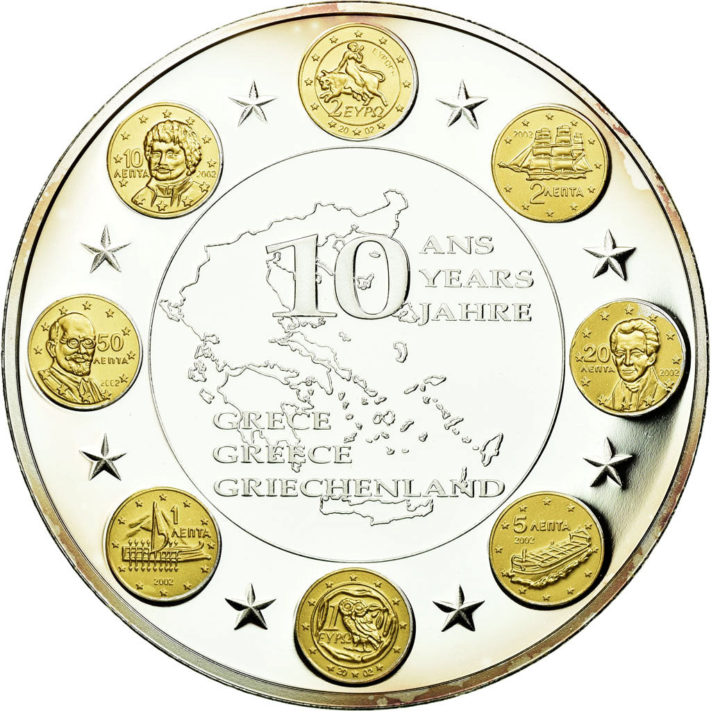 France, Médaille, 10 Ans de l'Euro, Grèce, FDC, Cuivre plaqué Argent