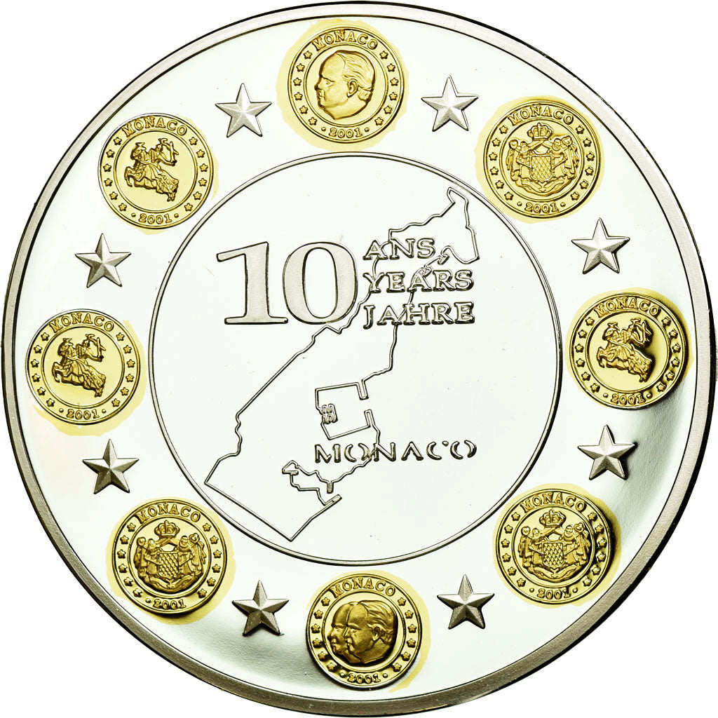 France, Medal, 10 Ans de l'Euro, Monaco, MS(65-70), Copper Plated Silver