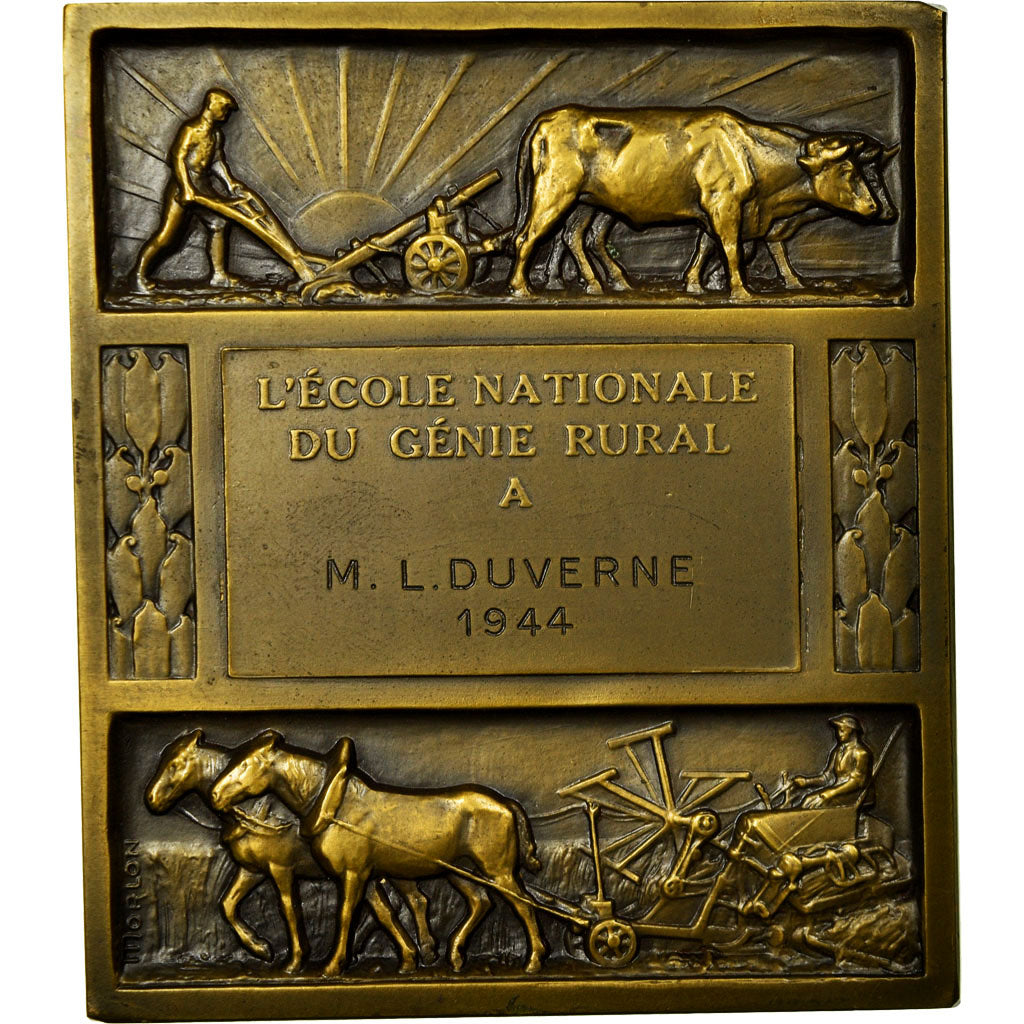 France, Medal, Art Déco, Ecole Nationale du Génie Rural, 1944, Morlon, MS(63)