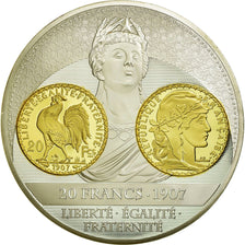 France, Medal, Histoire de la monnaie Française, 20 Francs 1907, MS(65-70)