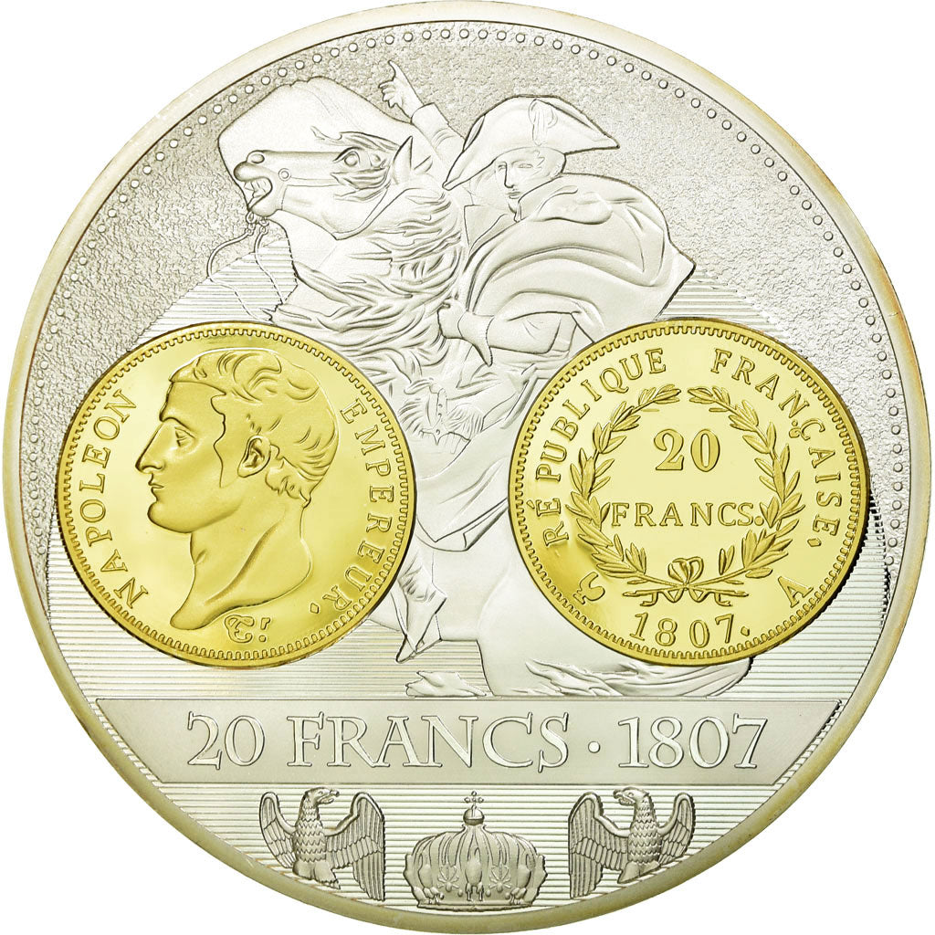 France, Medal, Histoire de la monnaie Française, 20 Francs 1807, MS(65-70)